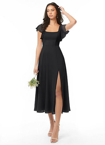 Azazie Bondi Bridesmaid Dresses Vestido Preto de Chiffon de Linha A com Ruched image1