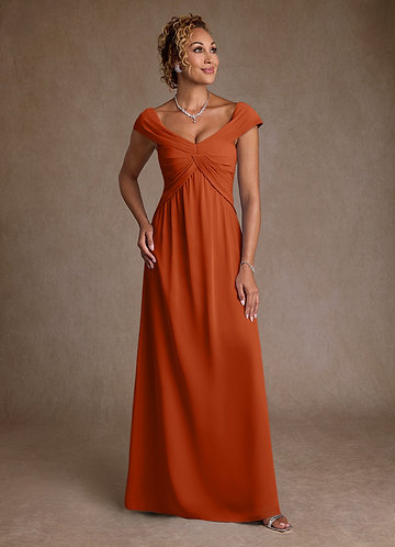 strapless open back dress Mother Of The Bride Dresses Burnt Orange A-Line Lace Sleeves V-Neck Long  Chiffon Mother Of The Bride Dress main image 1