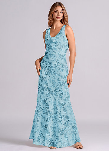 slim fit dress slacks Berylove Women Blue Floral Wedding Guest Dress A Line Sweetheart Strapless Pleated Long Bridesmaid Dress, Blue Flower / US22W main image 1