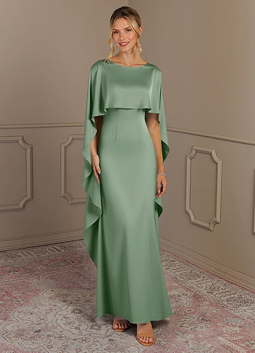 Azazie Eli Mother of the Brides Dresses Matcha Sheath Boatneck Stretch Satin Dress image1