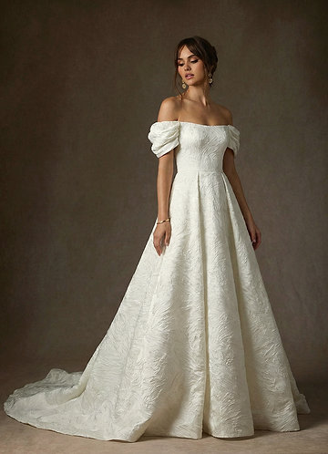 Azazie Efina Abiti da Sposa Abito Principessa in Jacquard Floreale Bianco Antico image1