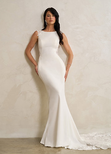 Azazie Bai Robe de Mariée Robe Sirène en Crêpe Élastique Paillettes Scoop Blanc De Diamant image1