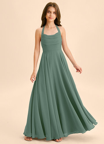 Azazie Kady Junior Abito A-Line in Chiffon Scollo a Cuore Eucalipto image1