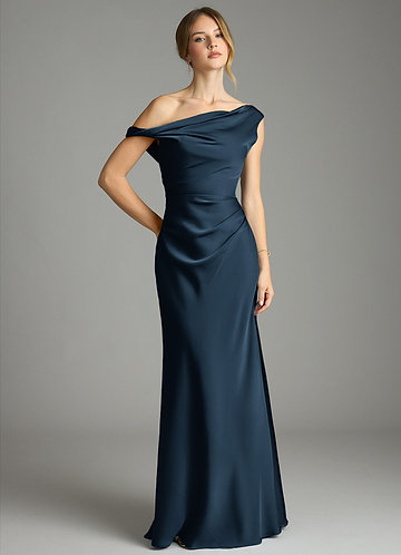dark turquoise bridesmaid dresses Blue Gown -Romantic-Dresses Jennette Mccurdy Posing In Belt Buckle Style:Brass Open Face Belt Buckle Short Sleeves Back