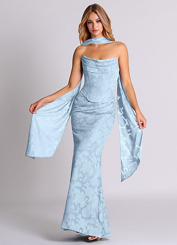 Azazie Sorrel Vestidos Dama de Honor Vestido de Azul Cielo de Devorado Floral de Corte Sirena Convertible con Corsé image1