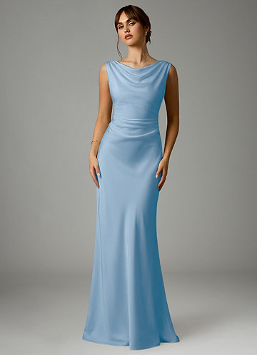 Azazie Kieryn Bridesmaid Dresses Powder Blue Mermaid Pleated Stretch Satin Dress image1