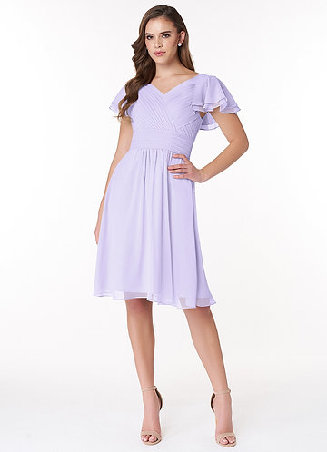 Azazie Hadley Schlichte Brautjungfernkleider A-Linie Plissee Chiffon Knielang Kleid image1