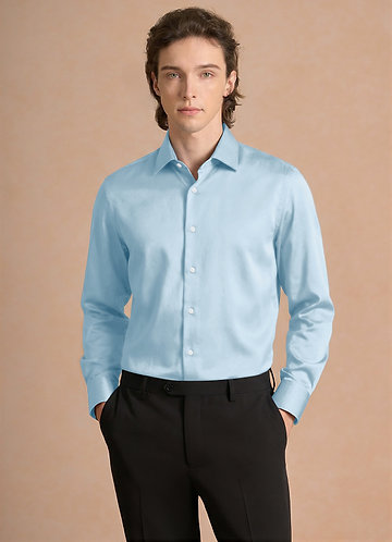 front Julian Céu Azul Camisa social de cetim elástico