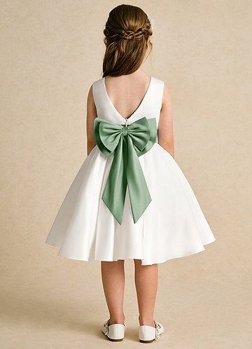 Azazie Sosie Flower Girl Dresses Ivory Matcha A-Line Pleated Matte Satin Dress image1 0