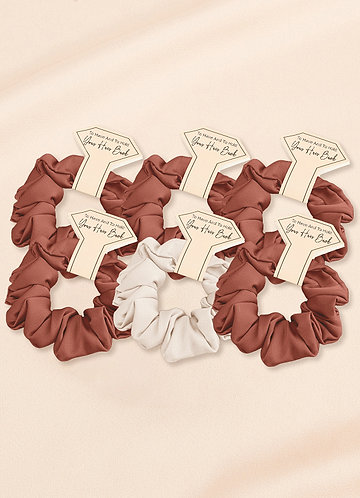 front Matching Color Six-Piece Mixed Color Bridesmaid Stretch Satin Regular Size Scrunchie Set