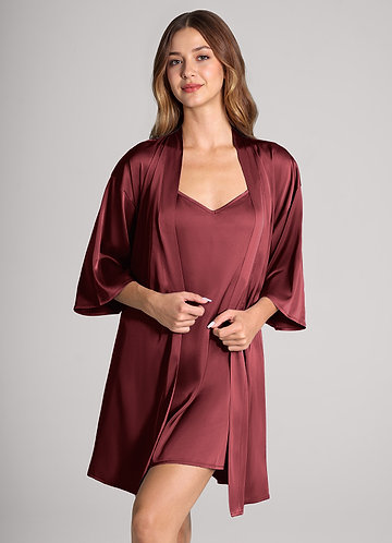 front Matching Color 2-Piece Satin Robe and Slip Set