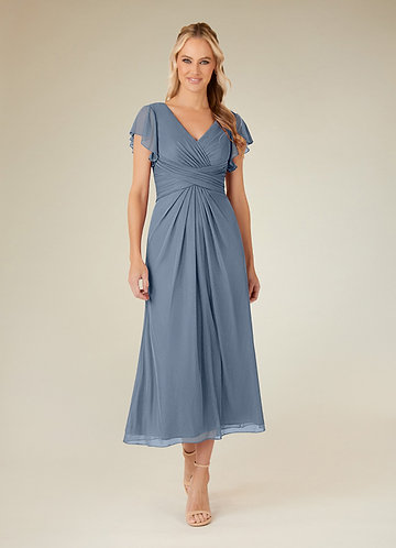 Azazie Vera Mother of the Brides Dresses Twilight A-Line V-Neck Pleated Mesh Dress image1