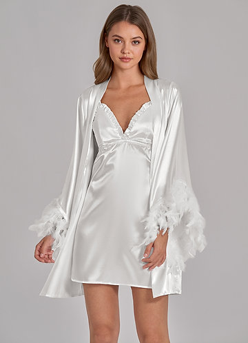 front Satin Bridal Feather Robe & Slip Dress