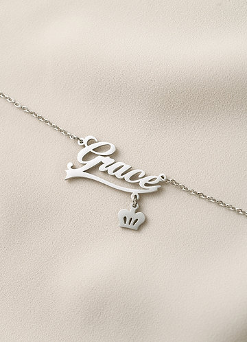 front Custom Name Necklace with Crown