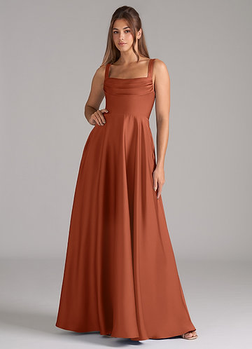 Azazie Shaude Robes Demoiselle d'honneur Robe Trapèze en Satin extensible Plissée Rose De Cèdre image1