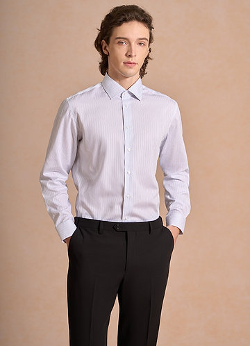 front Aiden Light Oxford Blue 100% Cotton Non-Iron Striped Dress Shirt