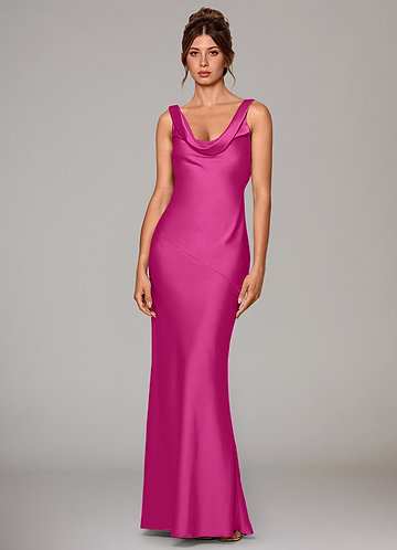 Azazie Rylina Bridesmaid Dresses Fuchsia Mermaid Stretch Satin Dress image1