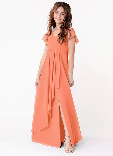 Azazie Omari Junior Vestido de Atardecer de Gasa de Corte en A con Volante image1