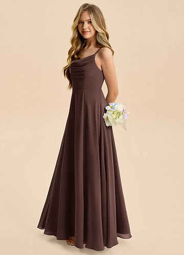 Azazie A-Line/Princess Halter Neck Floor-Length Stretch Satin Junior Bridesmaid Dresses - Ganache