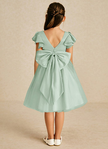 Azazie Kaeya Robes de Fillette d'Honneur Robe Trapèze en Tulle Arc Agave image1