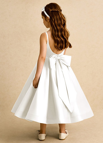 Azazie Babs Flower Girl Dresses Ivory Ball-Gown Pleated Matte Satin Dress image1