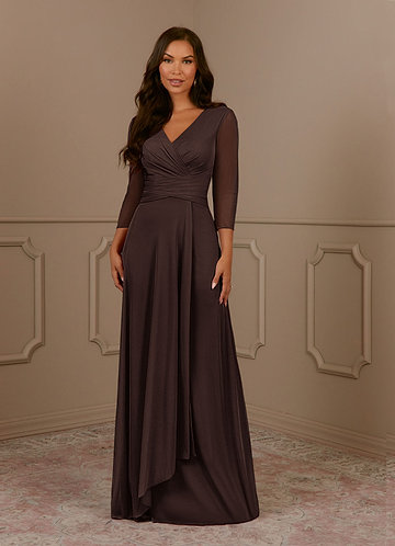 Annetta Mother of the Brides Dresses Ganache A-Line V-Neck Pleated Mesh Dress image1