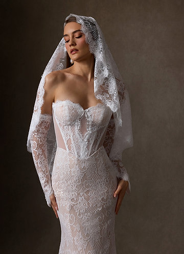 front Voile en dentelle mantille à motif floral intégral, longueur hanches