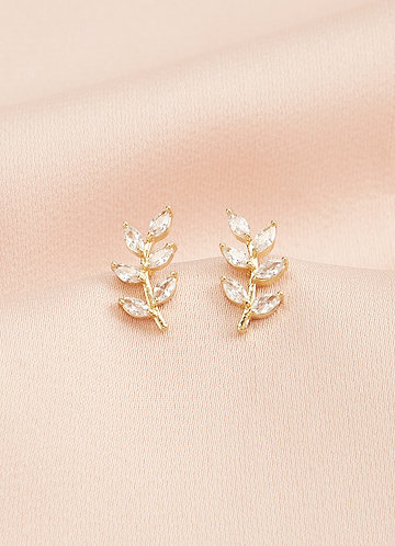 front Boucles d'oreilles en forme de feuille en zircon