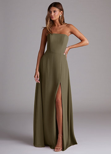 Azazie A-Line V-Neck Floor-Length Chiffon Bridesmaid Dresses - willow green