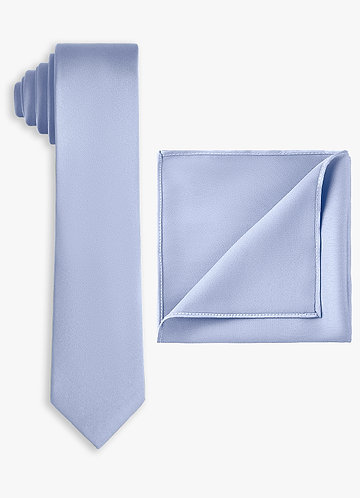 front Set cravatta sottile in raso elasticizzato e fazzoletto da taschino