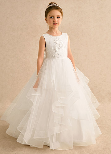 Azazie Claire Flower Girl Dresses Vestido Marfim de Tule de Vestido de baile com Frisado image1