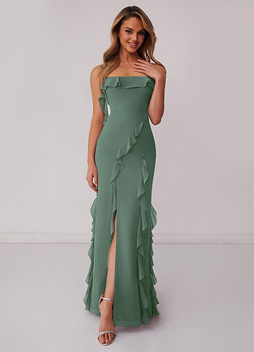 Barbie ♥ Azazie Bridesmaid Dresses Eucalyptus Sheath Bow Chiffon Dress image1