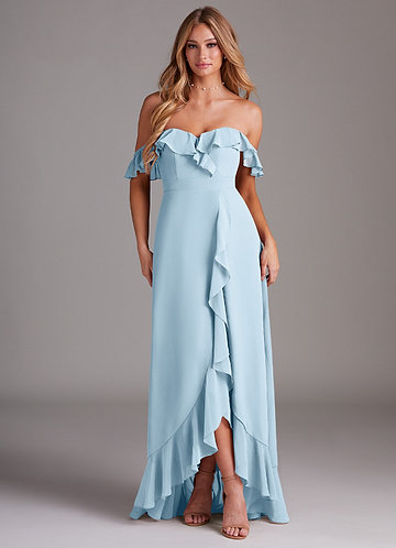 Blue Off The Shoulder Bridesmaid Dresses | Azazie Blue Off The Shoulder Bridesmaid Dresses | Azazie