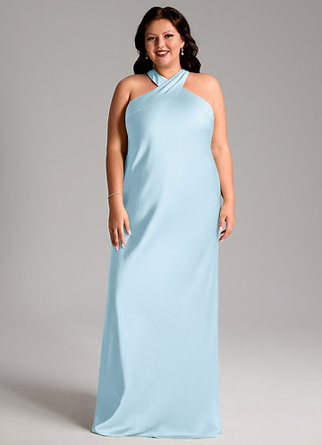 Azazie Doretta Vestidos Dama de Honor Vestido de Azul Cielo de Satén Elástico de Corte Sirena con Plisado image1
