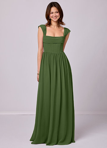 Barbie ♥ Azazie Bridesmaid Dresses Olive A-Line Corset Chiffon Dress image1