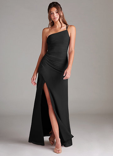 Azazie Eren Vestidos Dama de Honor Vestido de Negro de Gasa de Corte Recto con Hombro unilateral image1
