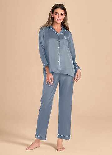 front Long Sleeves and Pants Satin PJ Set