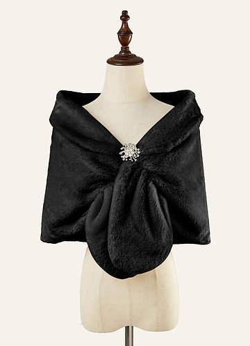 front Brooch Faux Fur Cape