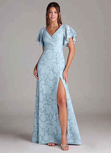 Azazie Ambrosia Bridesmaid Dresses Sky Blue A-Line Pleated Floral Burnout Dress image1