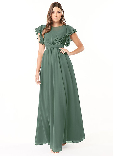 Azazie Daphne Modest Bridesmaid Dresses A-Line Ruffled Chiffon Floor-Length Dress image1