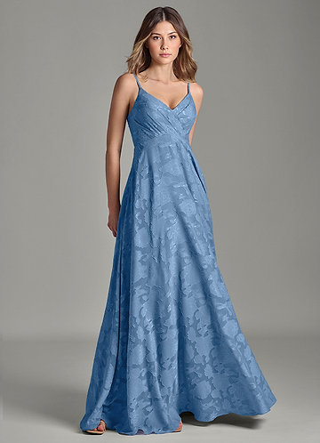 Azazie Amani Brudepigekjoler En streg Plisseret Blomsterudbrændthed Gulv-længde Kjole image1