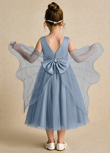 Azazie Pear Flower Girl Dresses Dusty Blue Ball-Gown Bow Tulle Dress image1 0