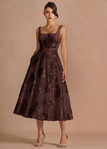 white christmas dresses As I Expected Brown Satin Cowl Neck Sleeveless Midi Dress