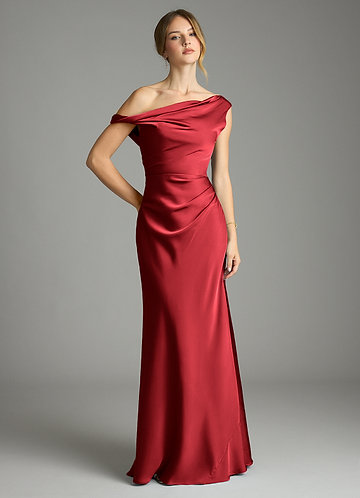 scarlet red formal dress Long Dark Red Satin Prom Dresses, Red Long Formal Graduation Dresses –  jbydress main image 1