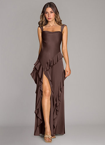 Azazie Sloane Bridesmaid Dresses Ganache A-Line Sweetheart Neckline Stretch Satin Dress image1