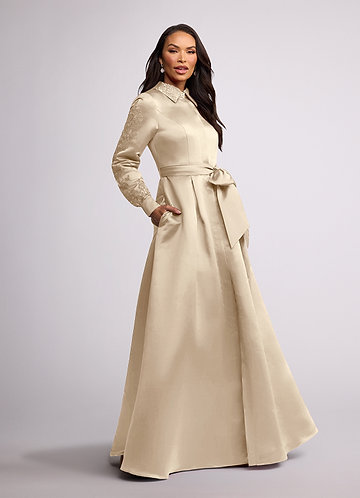 Azazie Ruth Mother of the Brides Dresses Champagne A-Line Lace Matte Satin Dress image1