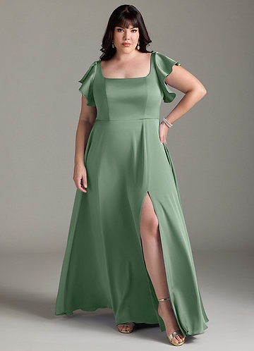 modest inexpensive bridesmaid dresses Queendancer Women Matcha Halter Neck Sheath Pleated Bridesmaid Dress with  Slit  queendanceruk