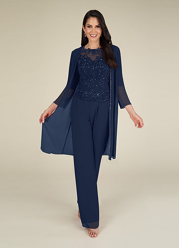Azazie Florida Mother of the Brides Dresses Dark Navy Jumpsuit/Pantsuit Sequins Chiffon Dress image1