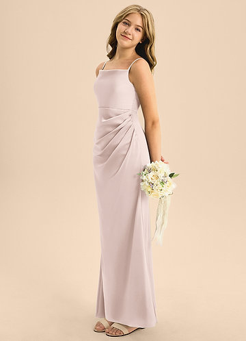 Azazie Renna Junior Linia A Pofałdowany Satyna elastyczna Długość podłogi Młodsza druhna Sukienka image1