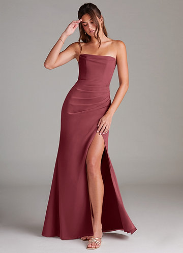 Azazie Leonis Bridesmaid Dresses Merlot Sheath Strapless Chiffon Convertible Dress image1